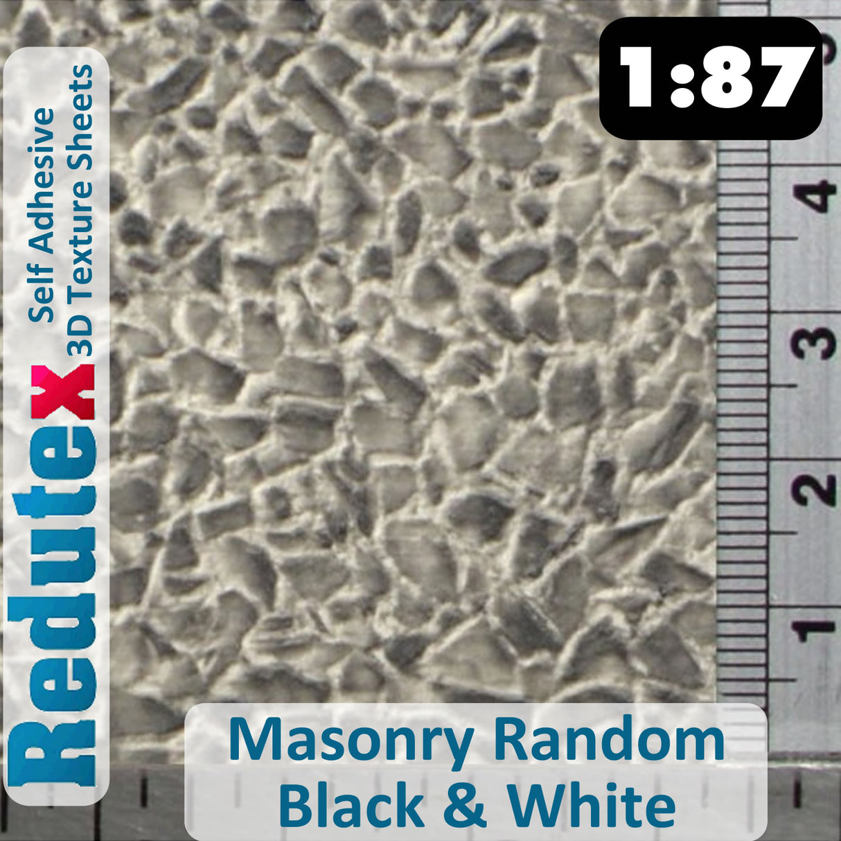 Redutex MASONRY RANDOM STONE Black&White 1:87 HO 3D Self Adhesive Texture Sheet