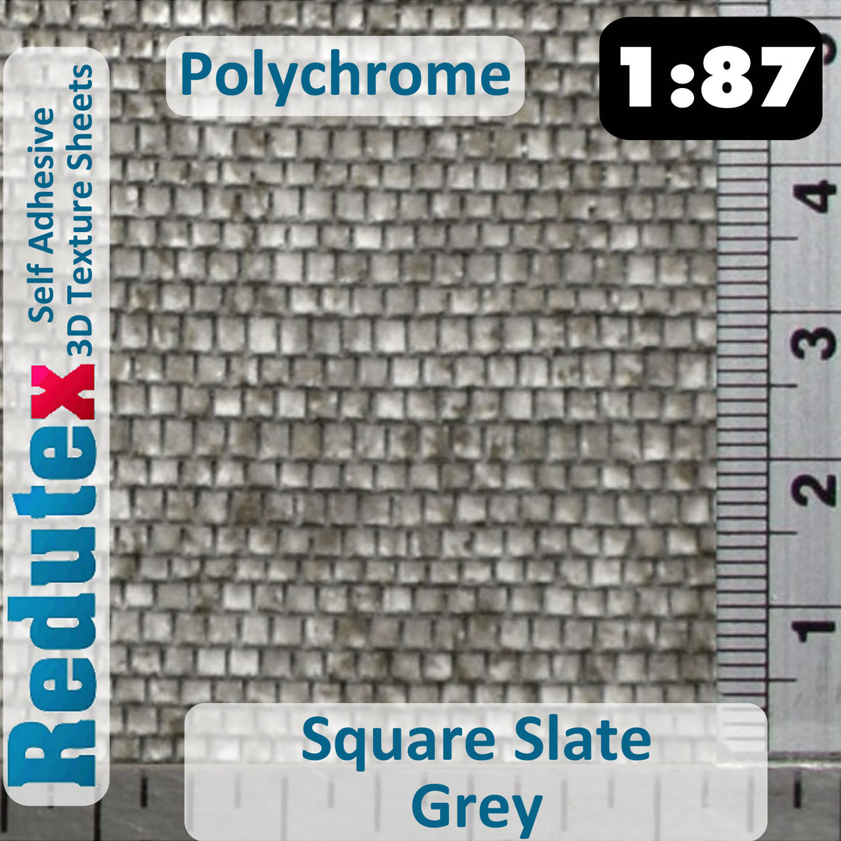 Redutex SQUARE SLATE Grey POLYCHROME 1:87 HO 3D Self Adhesive Texture Sheet