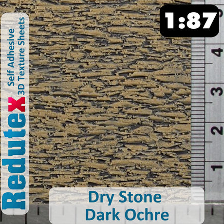 Redutex DRY STONE Dk Ochre STANDARD 1:87 HO 3D Self Adhesive Texture Sheet