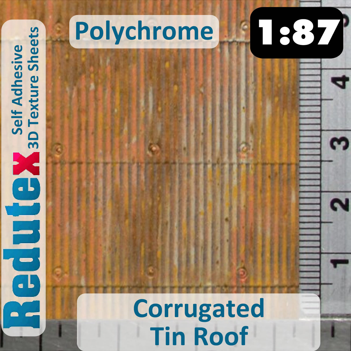 Redutex CORRUGATED ROOFING POLYCHROME 1:87 HO 3D Self Adhesive Texture Sheet