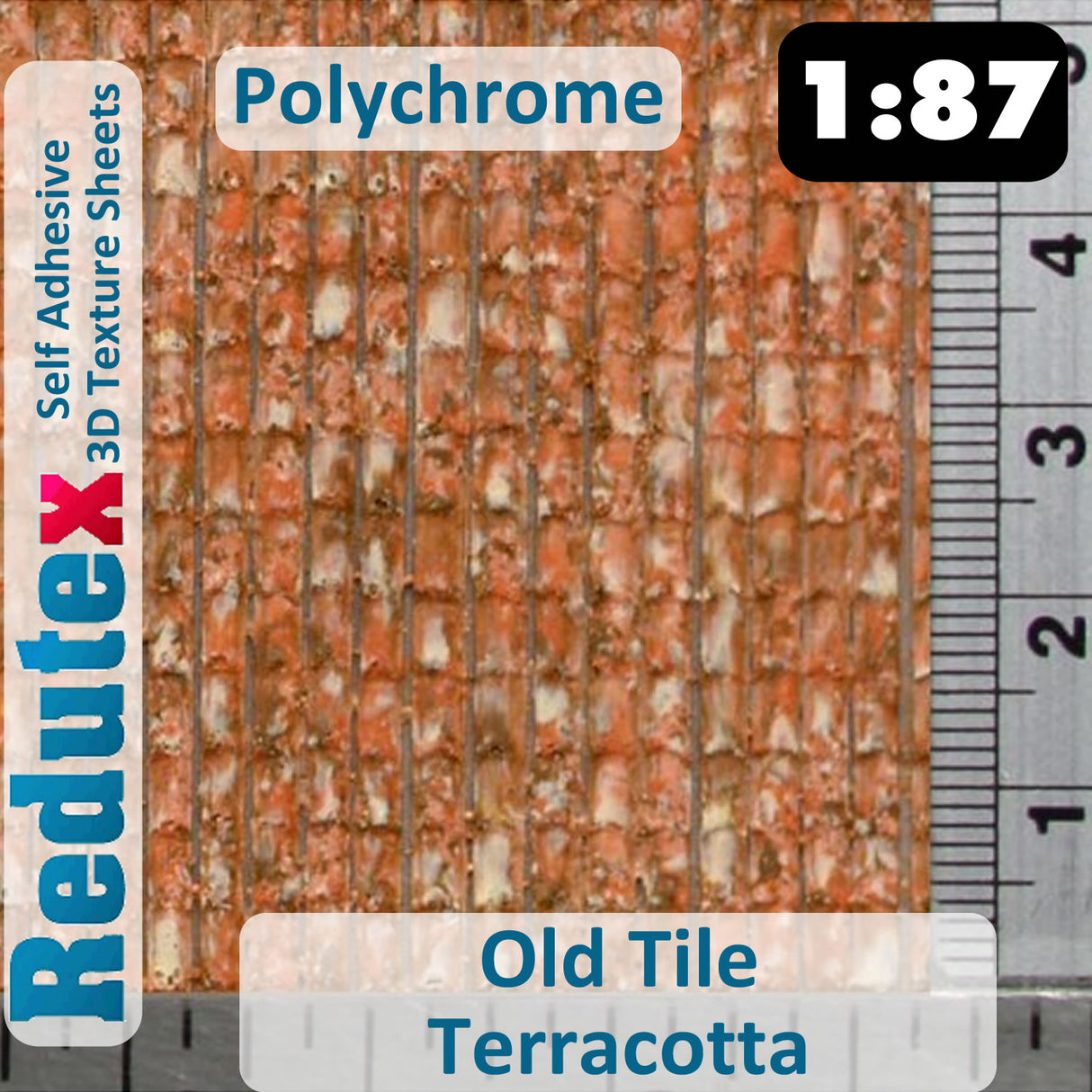 Redutex OLD TILE Terracotta POLYCHROME 1:87 HO 3D Self Adhesive Texture Sheet