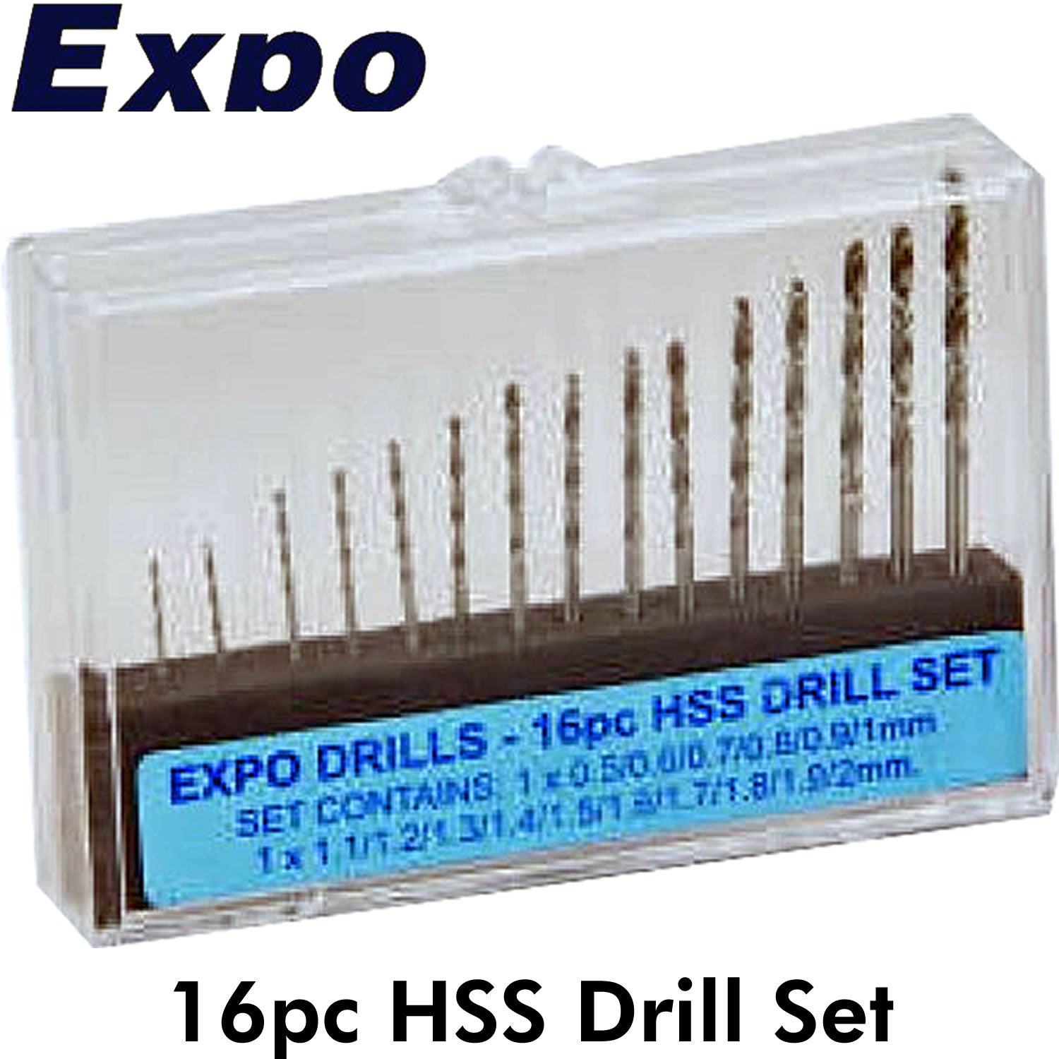 HSS DRILL BIT SET 16pc range 0.5 - 2.0mm Storage Case Expo Tools 11516