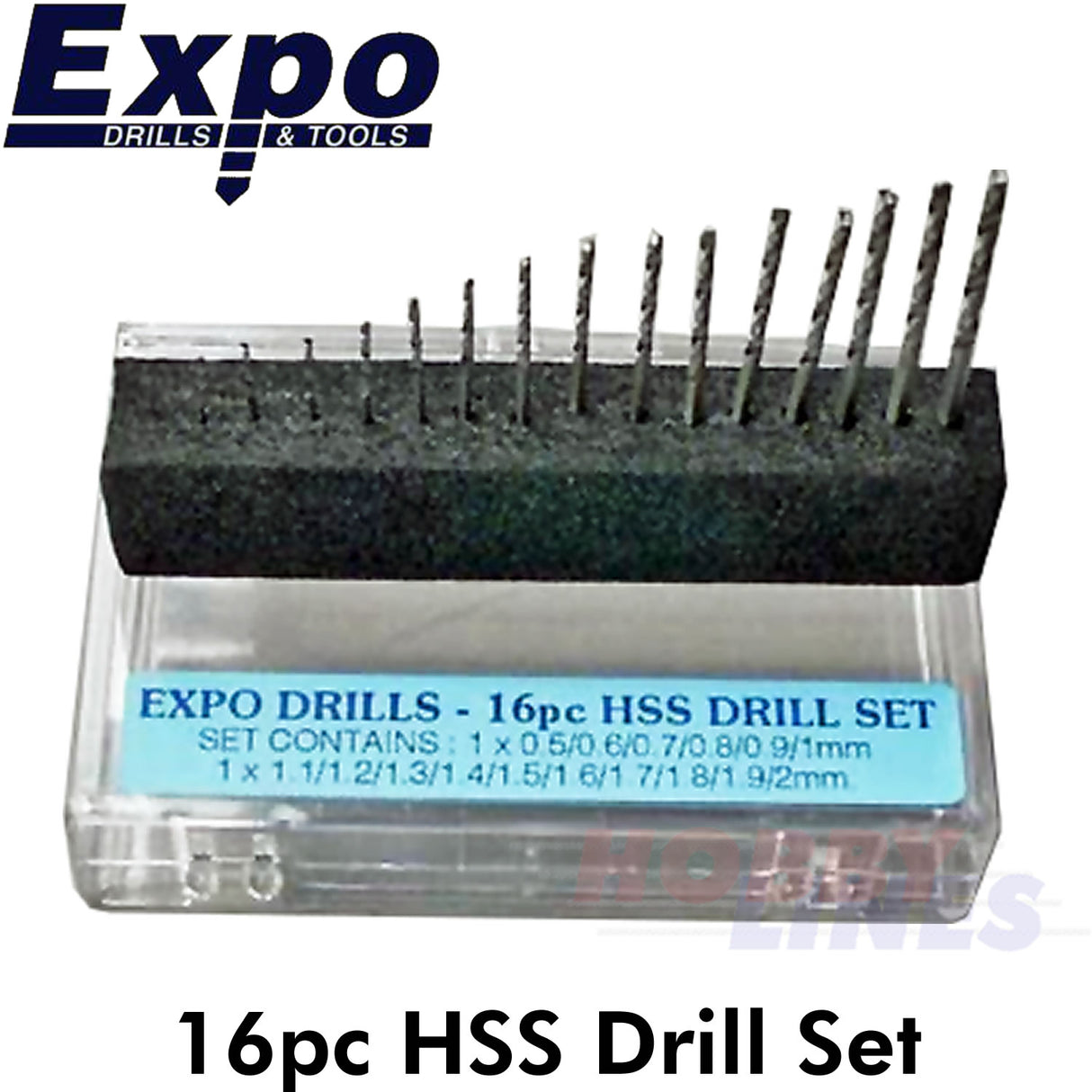 HSS DRILL BIT SET 16pc range 0.5 - 2.0mm Storage Case Expo Tools 11516