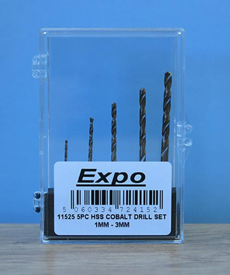 HSS Drill Set 5pc 1mm - 3mm bits DIN338 5% Cobalt Expo Tools 11525