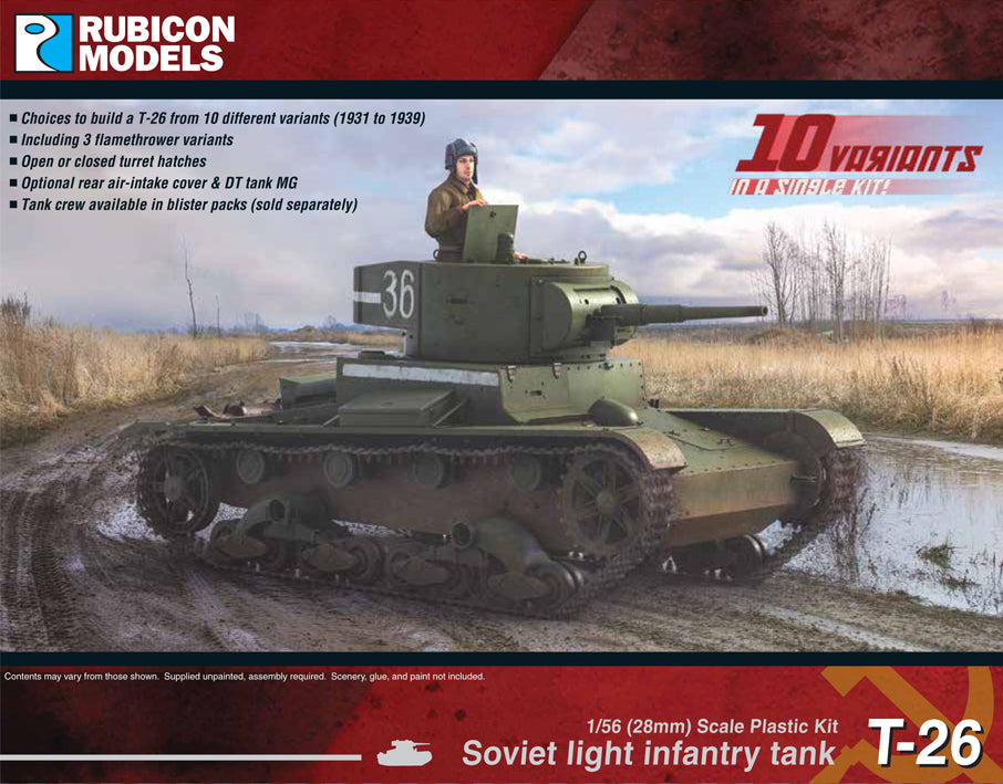 Soviet T-26 Light Infantry Tank Plastic Model Kit 1:56 Rubicon Models 280070