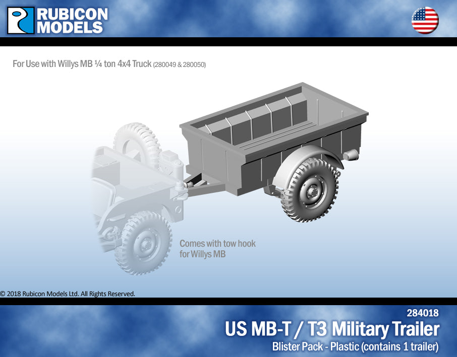 US Jeep MB-T / T3 Military Trailer Plastic Model Kit 1:56 Rubicon Models 284018