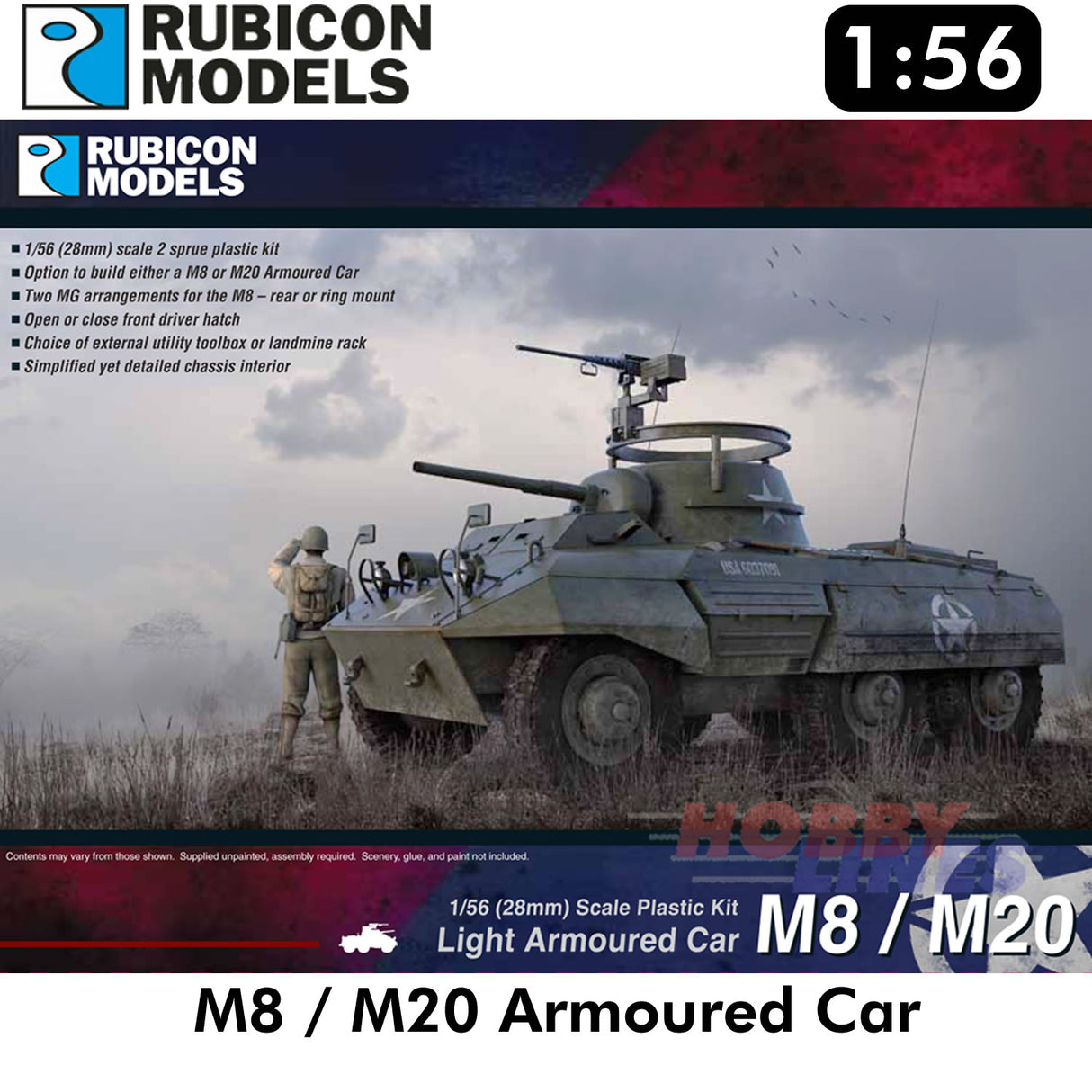 M8 Greyhound/M20 Scout Armoured Car Plastic Model Kit 1:56 Rubicon Models 280028