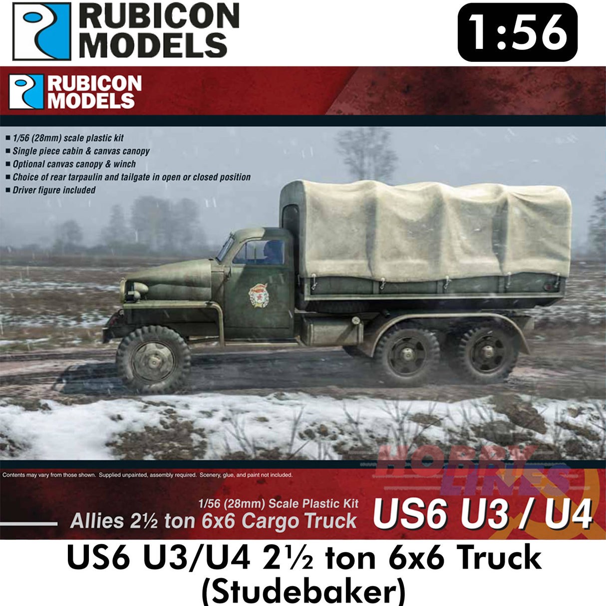 Allies US6 U3/U4 2« ton 6x6 Truck Plastic Model Kit 1:56 Rubicon Models 280035