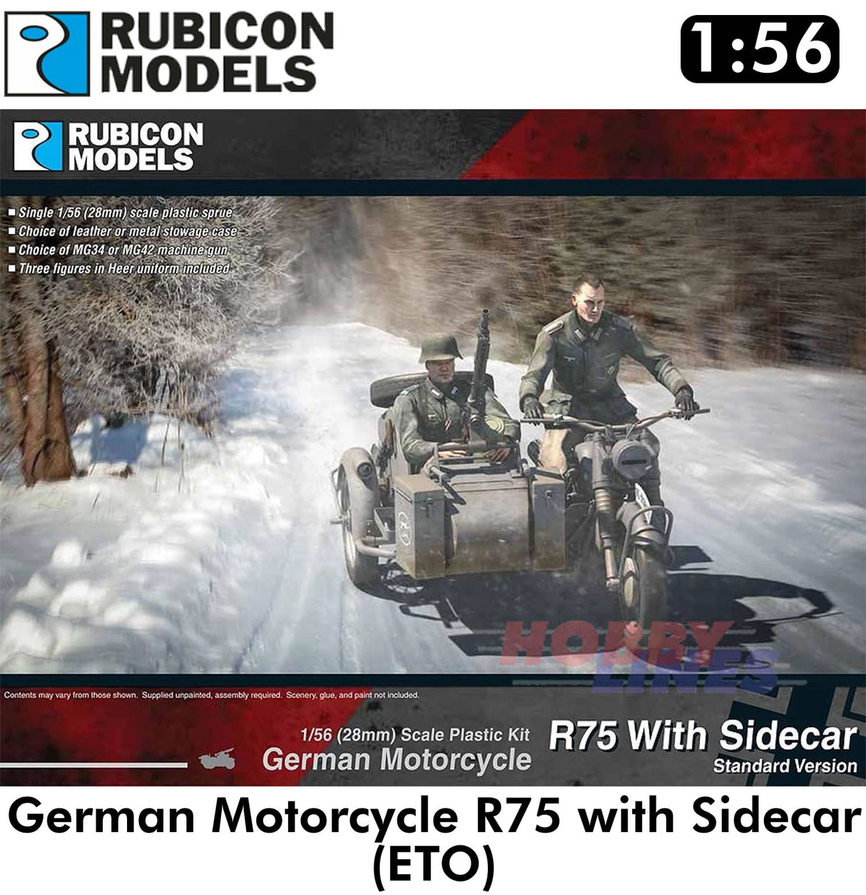 German Motorcycle R75 with Sidecar (ETO) Model Kit 1:56 Rubicon Models 280051