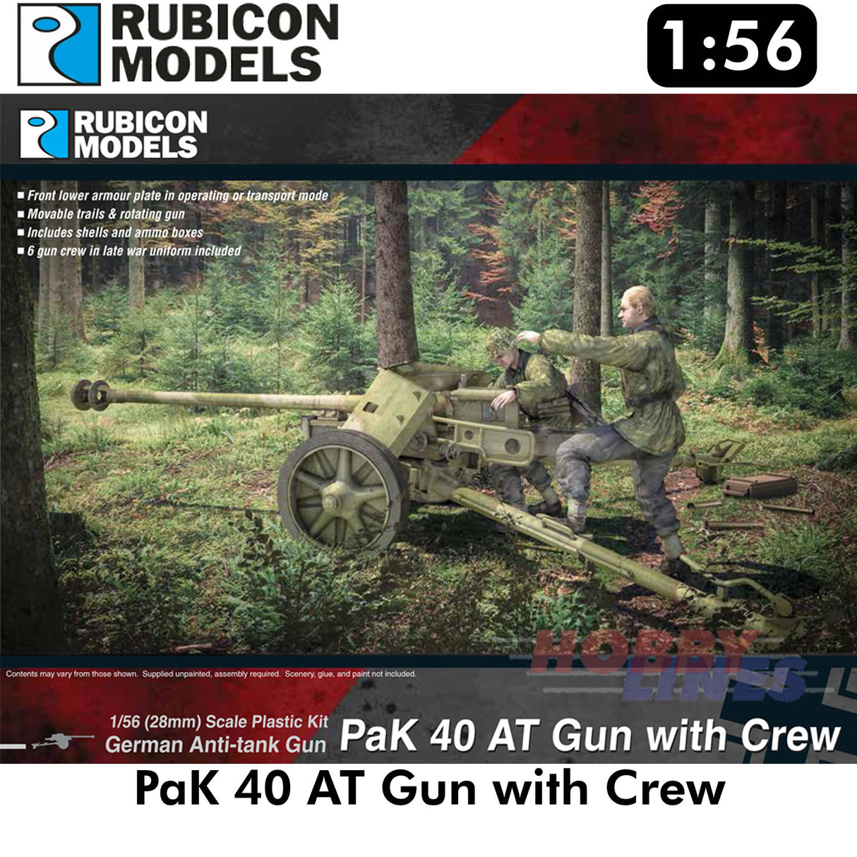 Pak 40 AT Gun with Crew Model Kit 1:56 Rubicon Models 280059