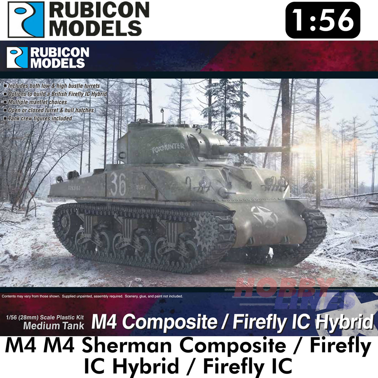 M4 Sherman / Firefly IC Tank Plastic Model Kit 1:56 Rubicon Models 280061