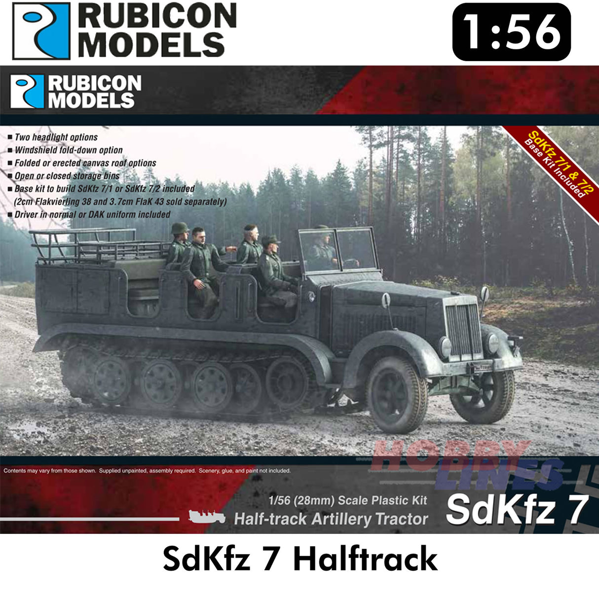 SdKfz 7 Halftrack Prime Mover Plastic Model Kit 1:56 Rubicon Models 280065