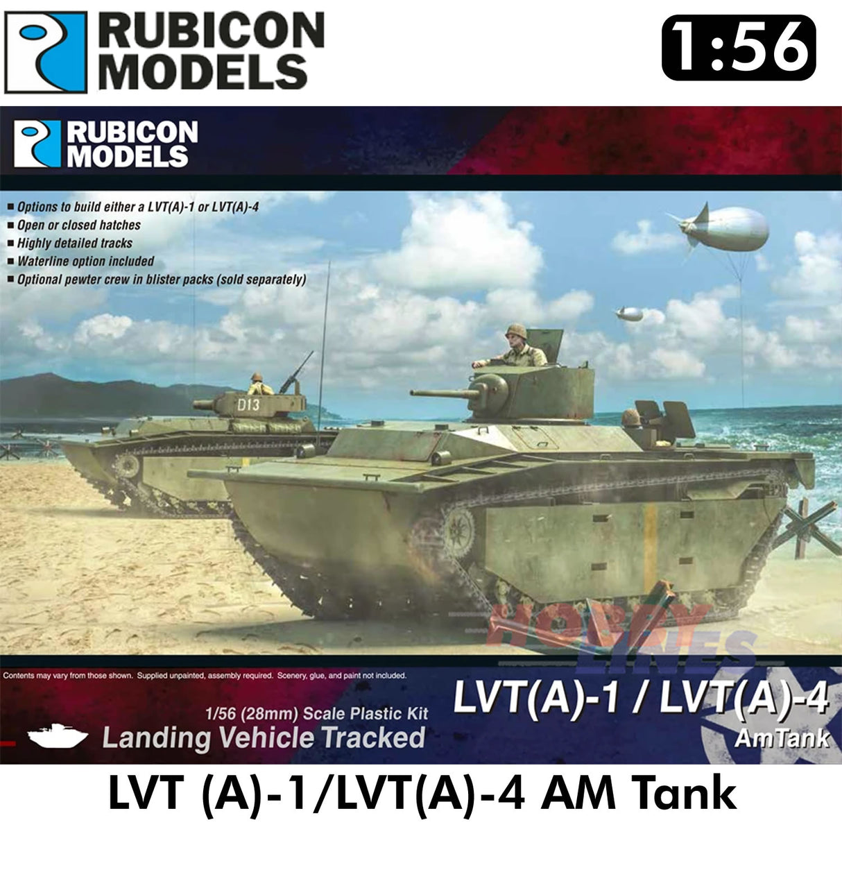 LVT (A)-1/LVT(A)-4 AM Tank Plastic Model Kit 1:56 Rubicon Models 280066