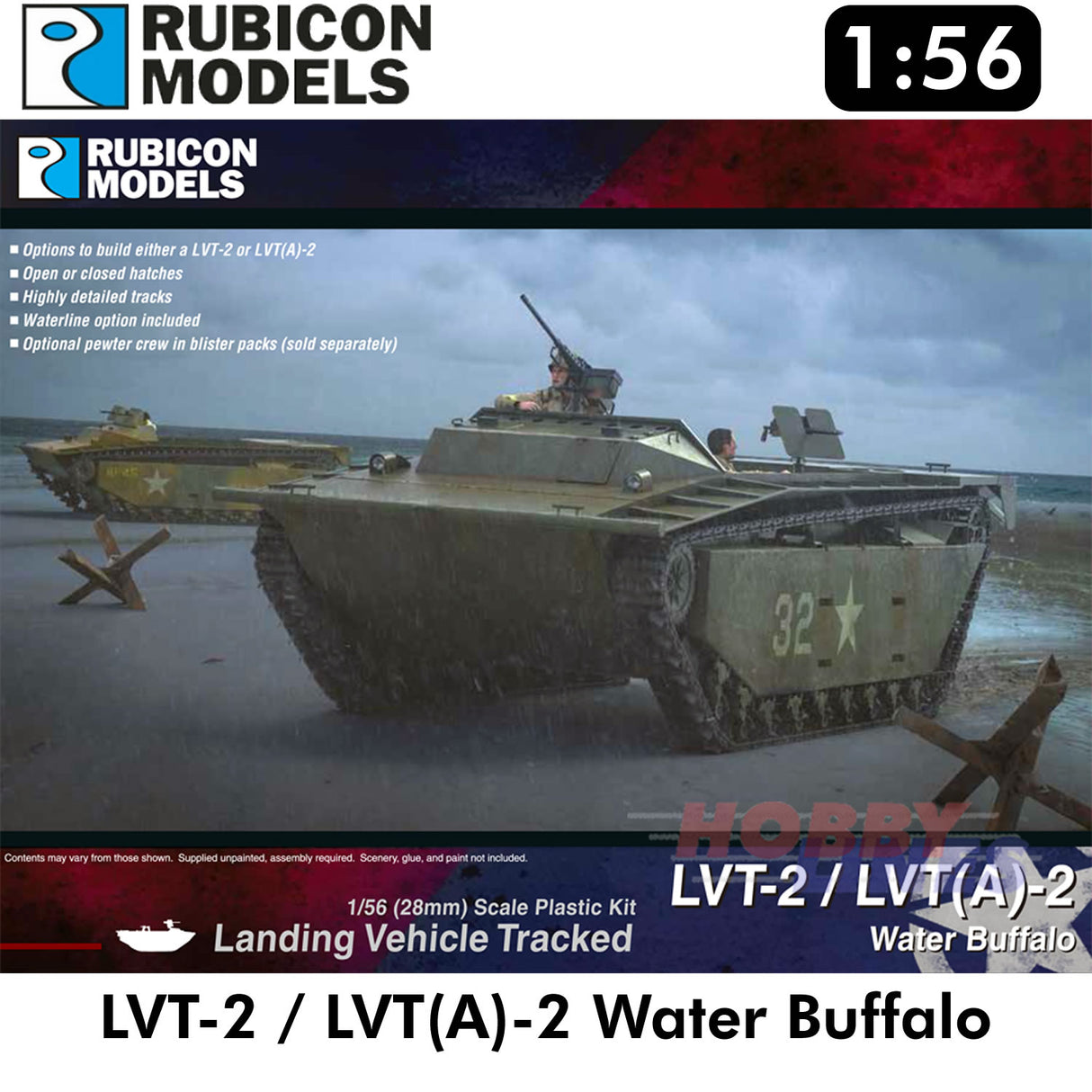 LVT-2 / LVT(A)-2 Water Buffalo Tank Plastic Model Kit 1:56 Rubicon Models 280067
