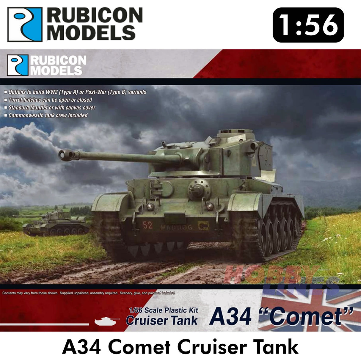 A34 COMET I Tank Cruiser British WWII kit 1:56 Rubicon Models 280094