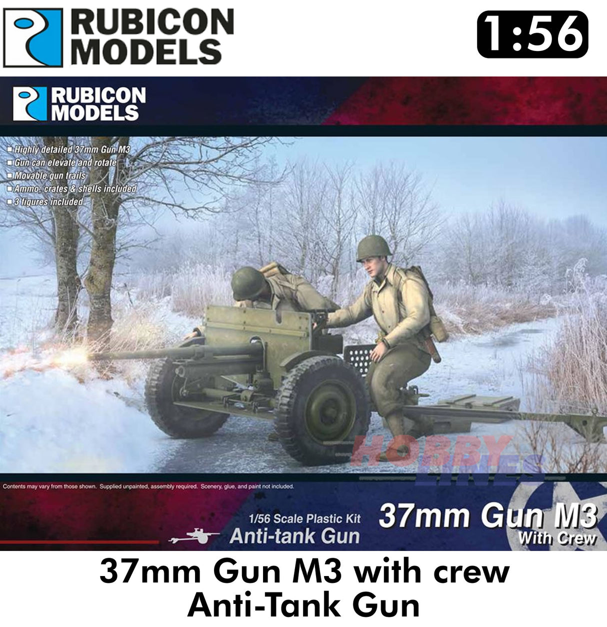 M3 37mm Anti-Tank Gun & Crew Kit US Infantry 1:56 Rubicon Models 280103