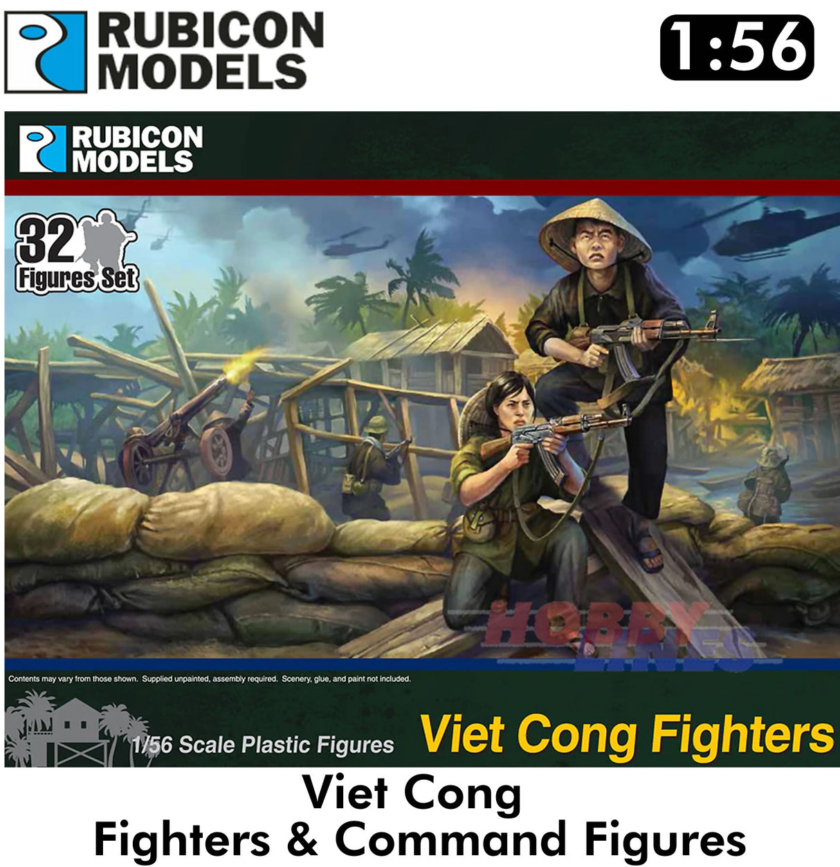 Viet Cong Fighters & Command Plastic 32 Figures 1:56 Kit Rubicon Models 281001