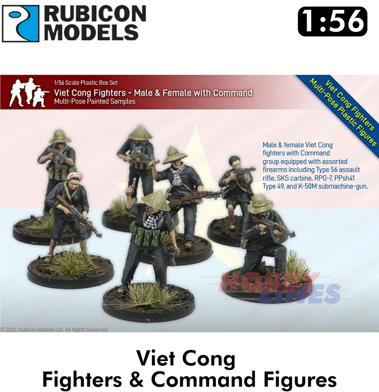 Viet Cong Fighters & Command Plastic 32 Figures 1:56 Kit Rubicon Models 281001