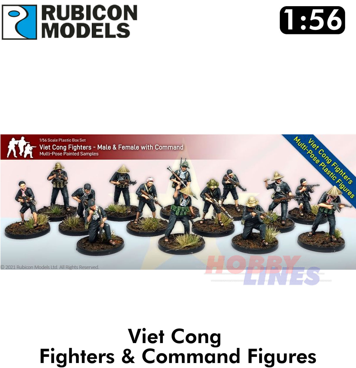 Viet Cong Fighters & Command Plastic 32 Figures 1:56 Kit Rubicon Models 281001