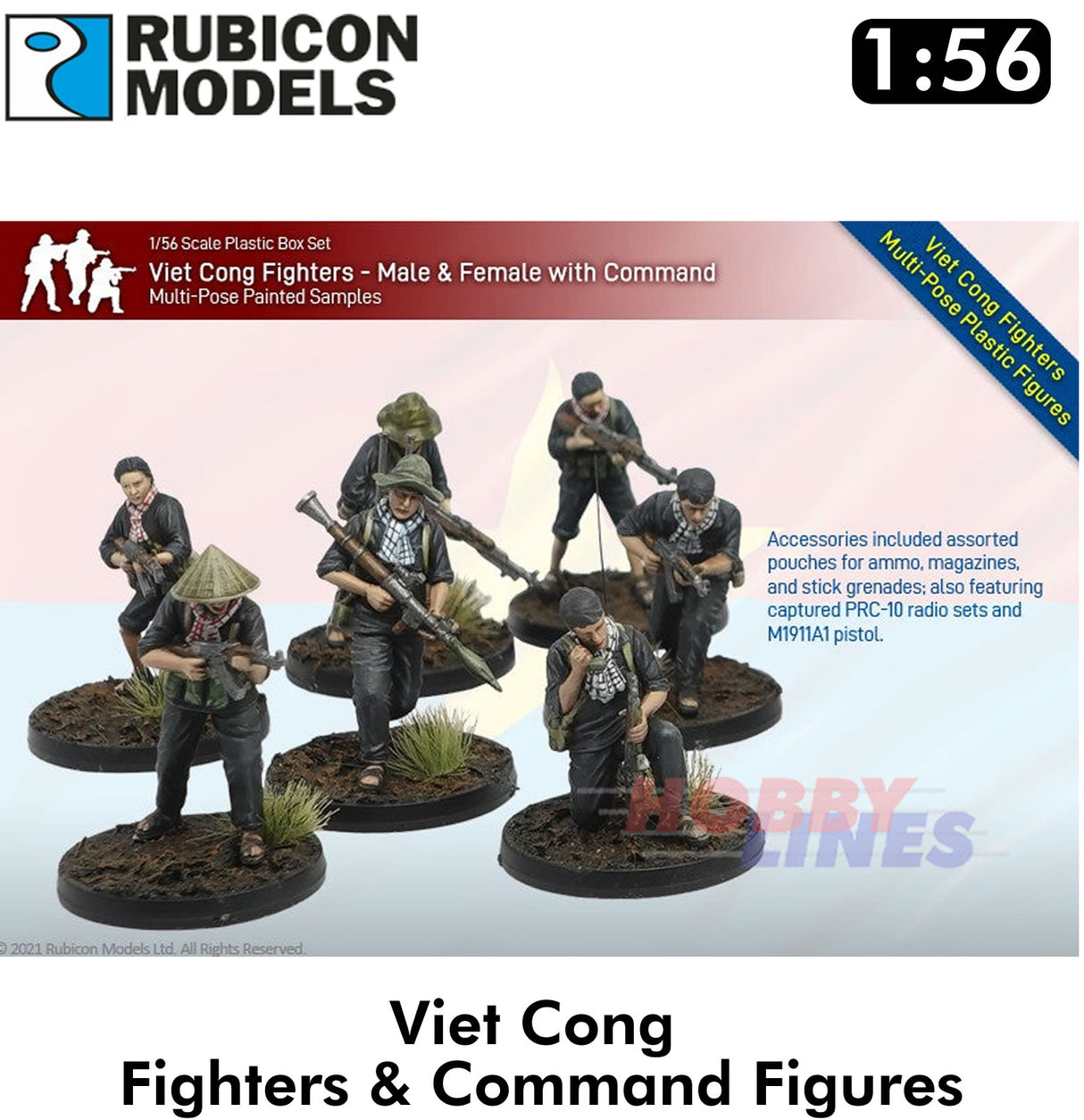 Viet Cong Fighters & Command Plastic 32 Figures 1:56 Kit Rubicon Models 281001