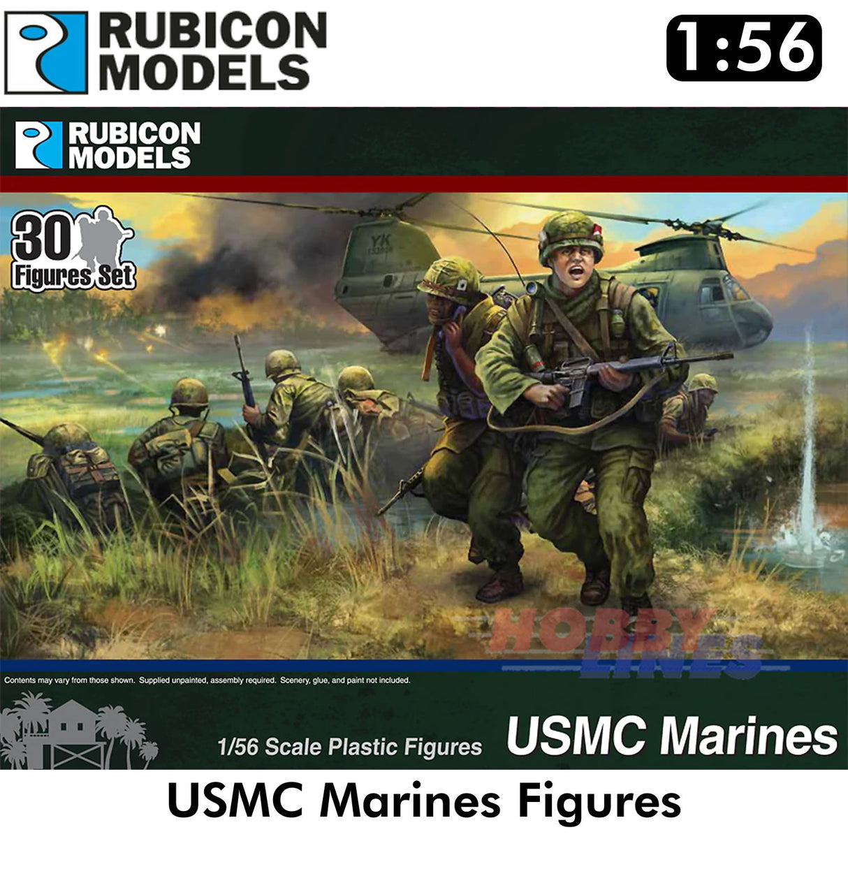 USMC Marines & Command Plastic 30 Figures 1:56 Kit Rubicon Models 281002