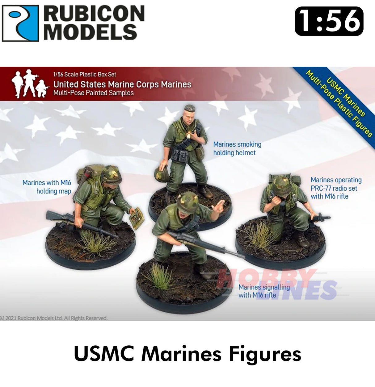 USMC Marines & Command Plastic 30 Figures 1:56 Kit Rubicon Models 281002
