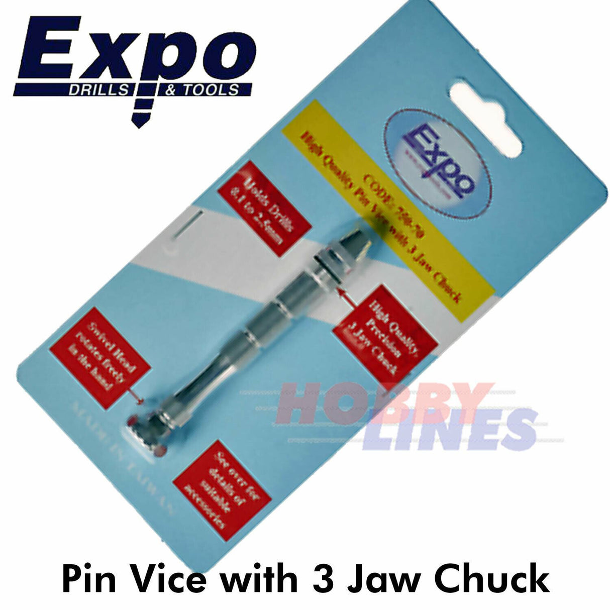 PIN VICE with 3 Jaw Chuck range 0.1 - 2.5mm High Quality Expo Tools 75070