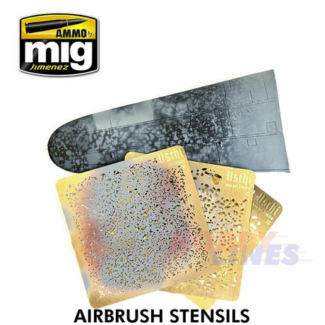 AIRBRUSH STENCILS photo etched x 3 6x6cmmottled effect AMMO Mig Jimenez Mig8035