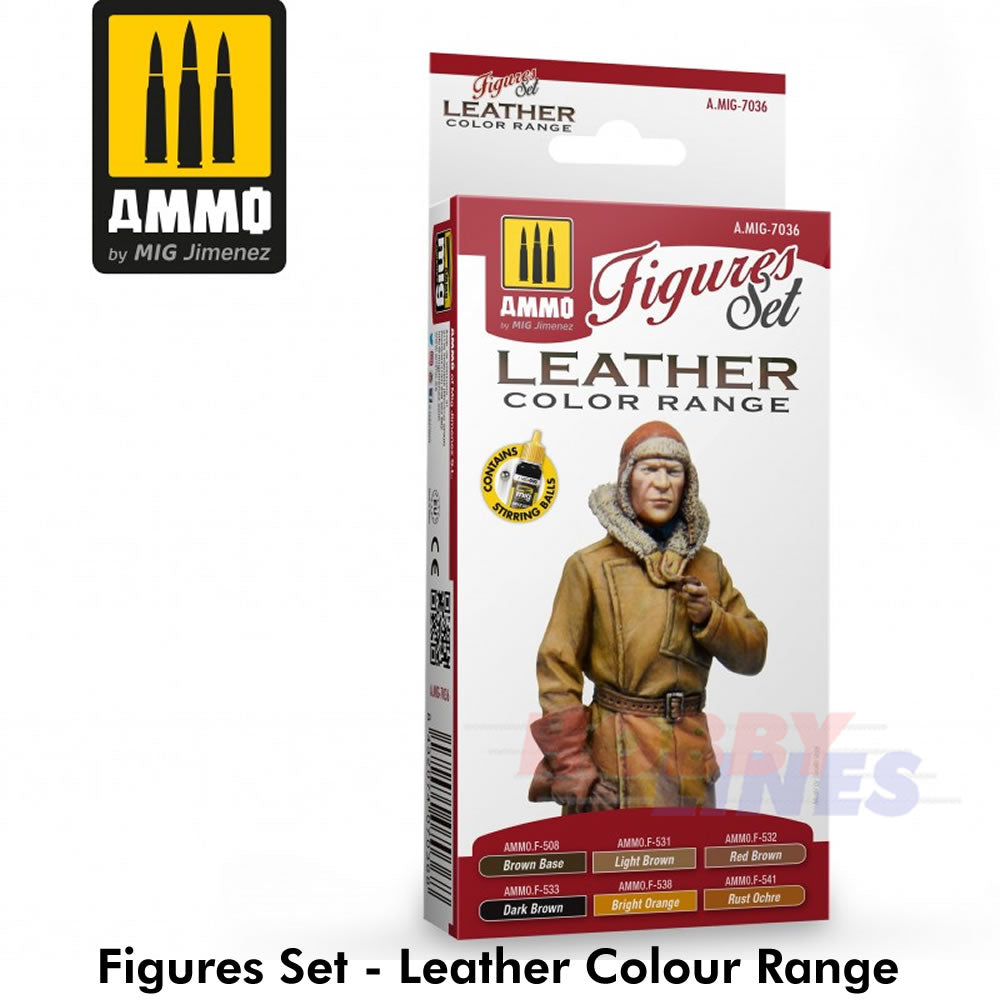 LEATHER FIGURES PAINT SET Colours 6 jars Acrylic paints AMMO Mig Jimenez MIG7036