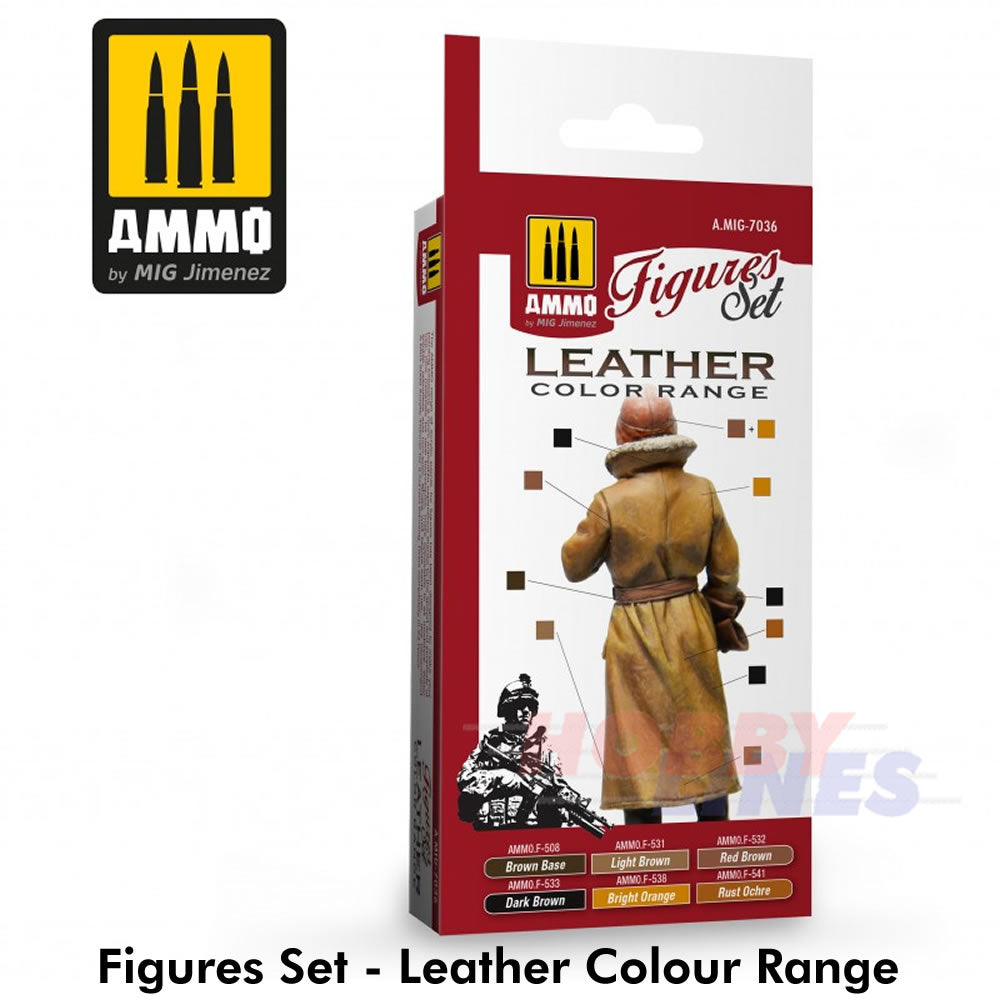 LEATHER FIGURES PAINT SET Colours 6 jars Acrylic paints AMMO Mig Jimenez MIG7036