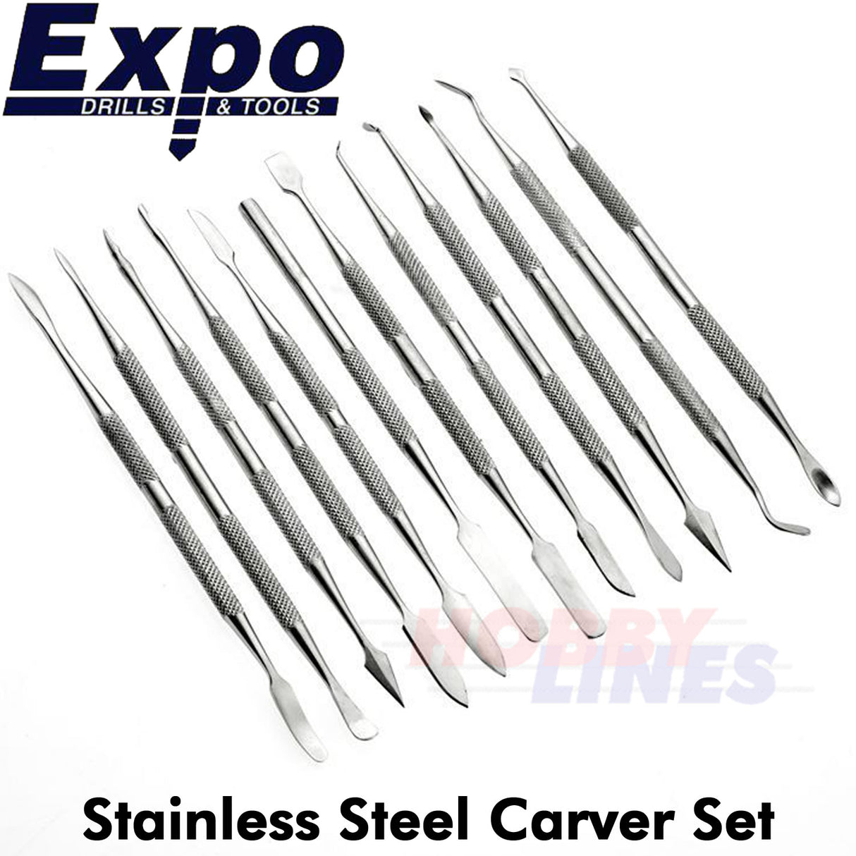 Carver Set 12pc Stainless Steel plastic wallet 24 shaped heads Expo Tools 70835