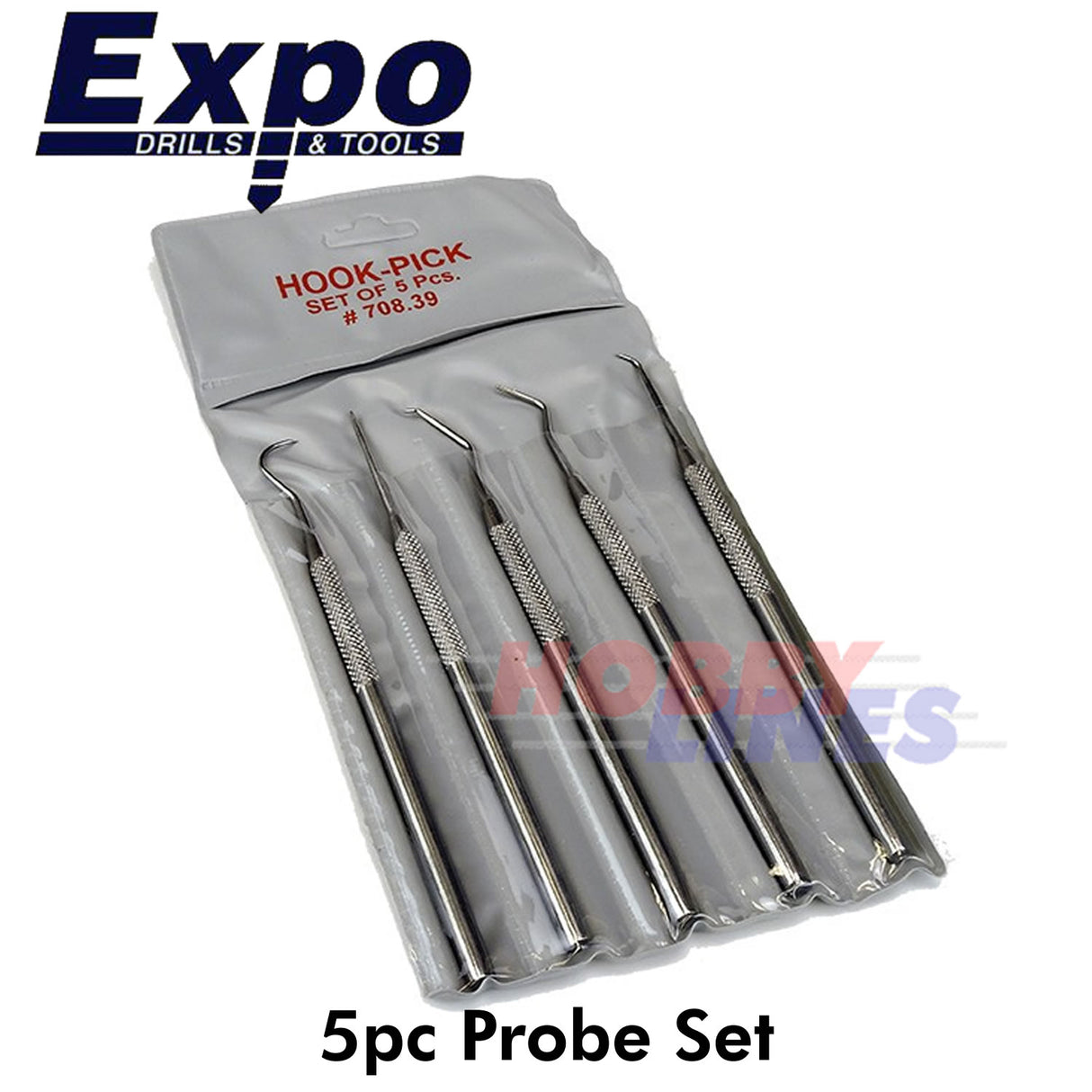 Probe Set 5pc Stainless Steel Hook & Pick in plastic wallet Expo Tools 70839