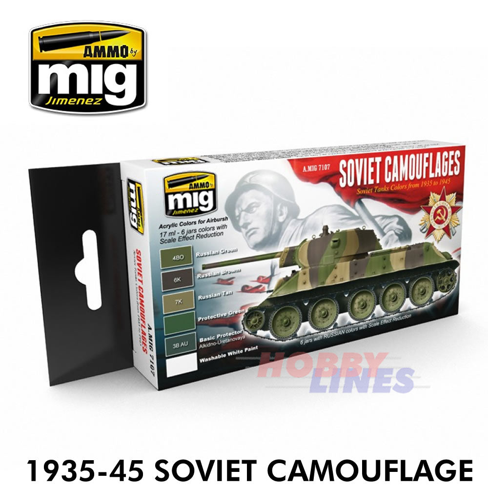 1935-45 SOVIET CAMOUFLAGE SET Mig7107 Paint Set AMMO By Mig Jimenez Mig7107