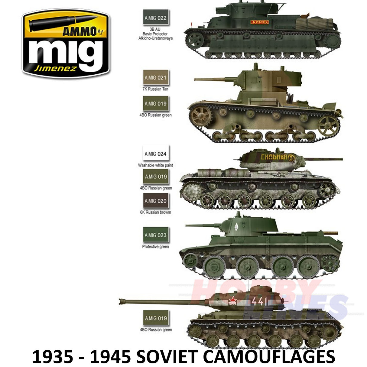 1935-45 SOVIET CAMOUFLAGE SET Mig7107 Paint Set AMMO By Mig Jimenez Mig7107