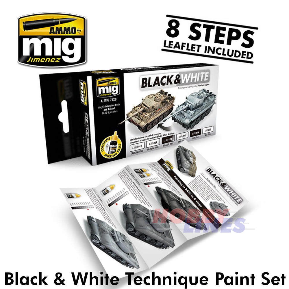 BLACK & WHITE TECHNIQUE Acrylic Paint Set AMMO By Mig Jimenez Mig7128