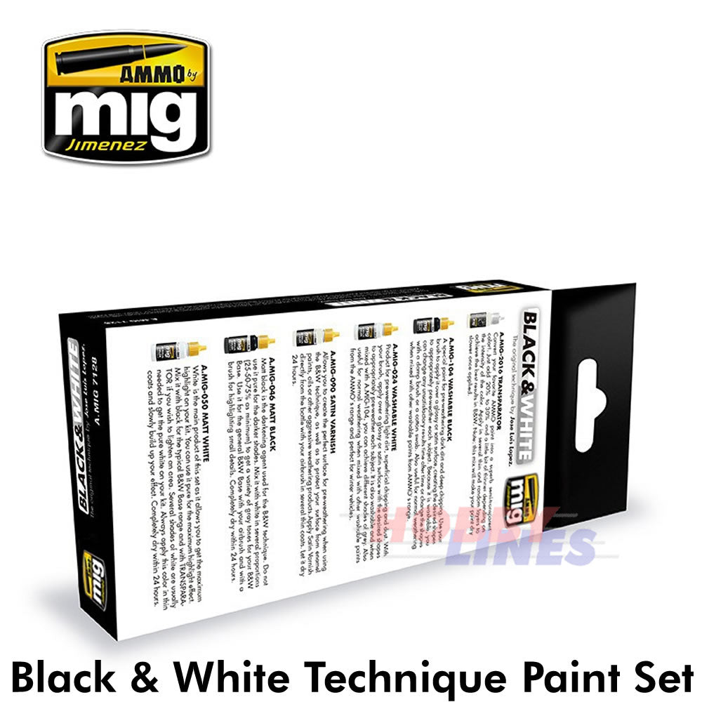 BLACK & WHITE TECHNIQUE Acrylic Paint Set AMMO By Mig Jimenez Mig7128