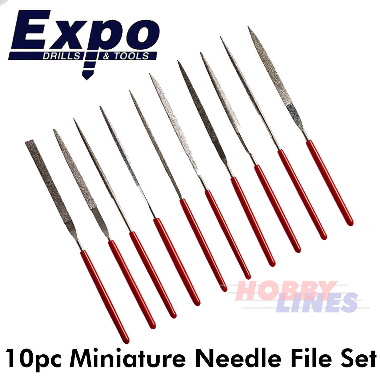 Diamond Needle Files 10pc Mini Set round flat hand square etc Expo Tools 72506