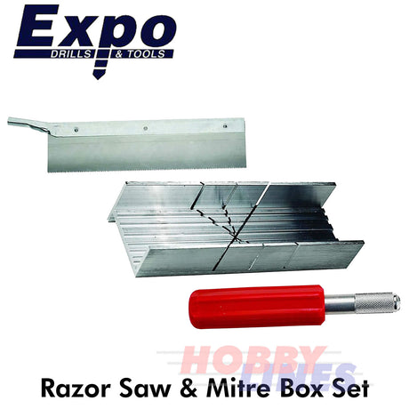 Razor Saw Mitre Box & Handle Set 45ø/90ø angles aluminium Expo Tools 73543