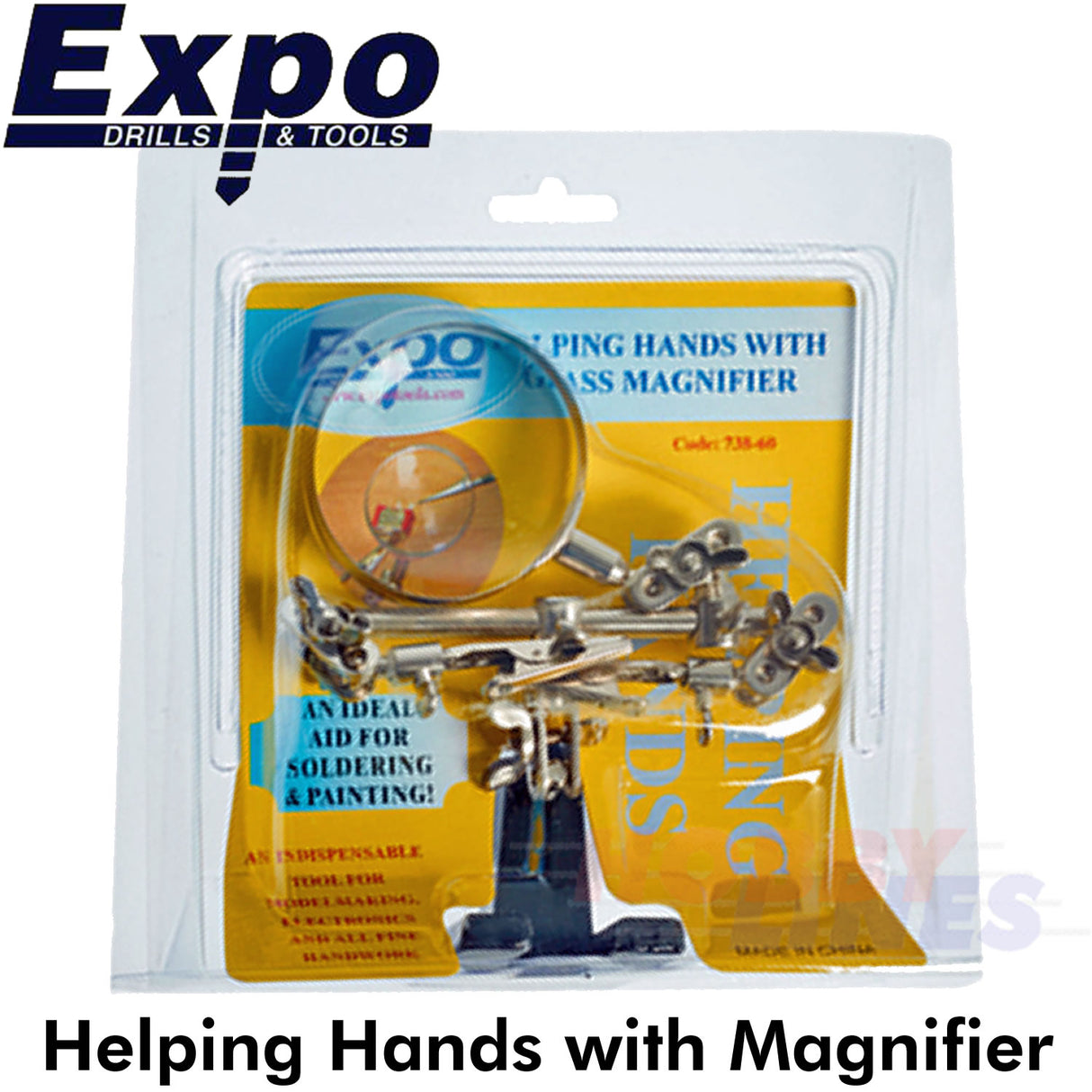 HELPING HANDS with GLASS MAGNIFIER 3rd Hand work holder Expo Tools 73860