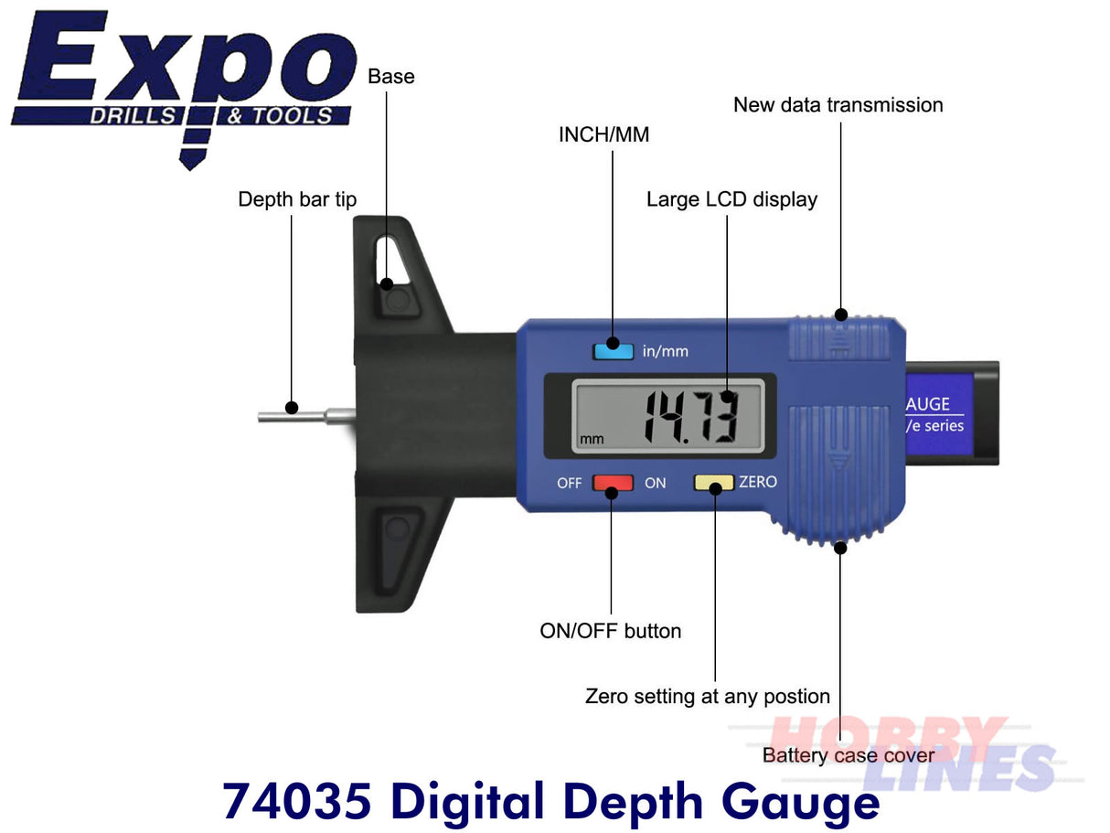 DIGITAL DEPTH GAUGE Electronic Big Screen Imperial & Metric Expo Tools 74035