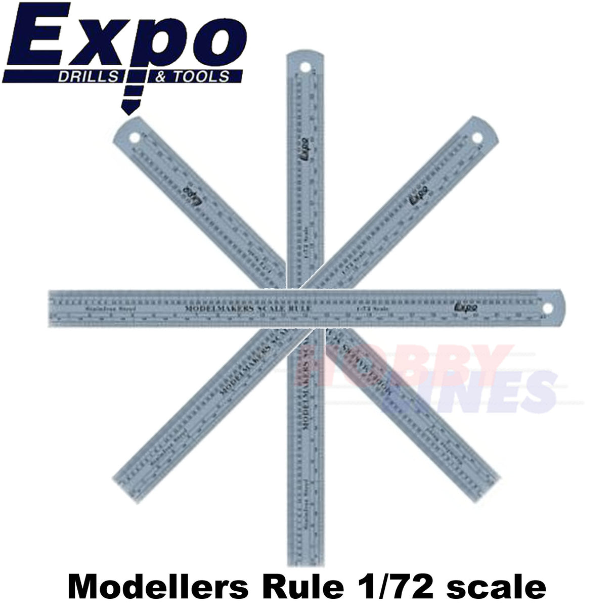 Modellers Scale Rule 1/72 12" Metric & Imperial Stainless Steel Expo Tools 74172