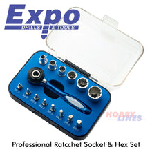 Load image into Gallery viewer, PRO RATCHET SOCKET &amp; HEX KEY SET Tool Kit Cycle Accessories Expo Tools 78130
