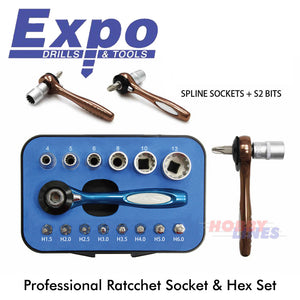 PRO RATCHET SOCKET & HEX KEY SET Tool Kit Cycle Accessories Expo Tools 78130