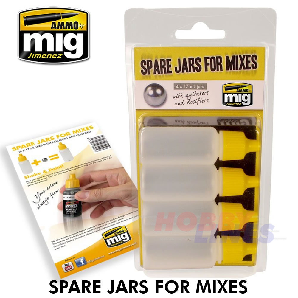 SPARE JARS FOR MIXES17ml Set 4 agitators & dropper AMMO Mig Jimenez Mig8004