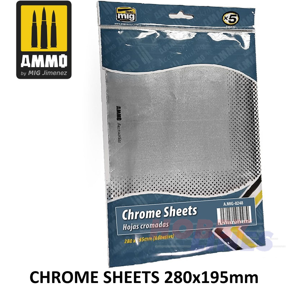 CHROME SHEETS Self Adhesive 280x195mm 5 pack AMMO By Mig Jimenez Mig8248
