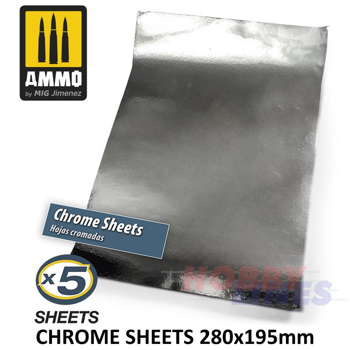 CHROME SHEETS Self Adhesive 280x195mm 5 pack AMMO By Mig Jimenez Mig8248