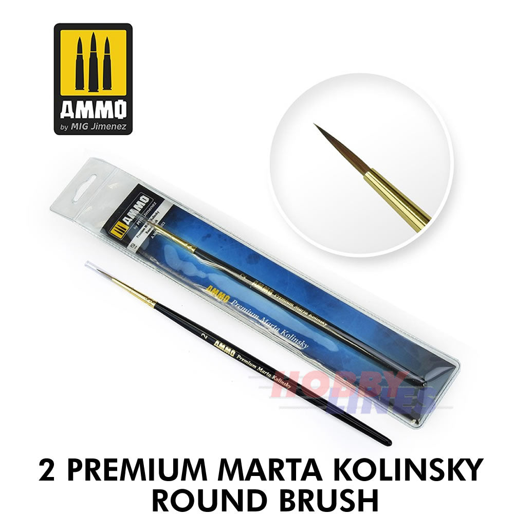Premium Round Brush 2 MARTA KOLINSY natural bristles AMMO By Mig Jimenez Mig8603