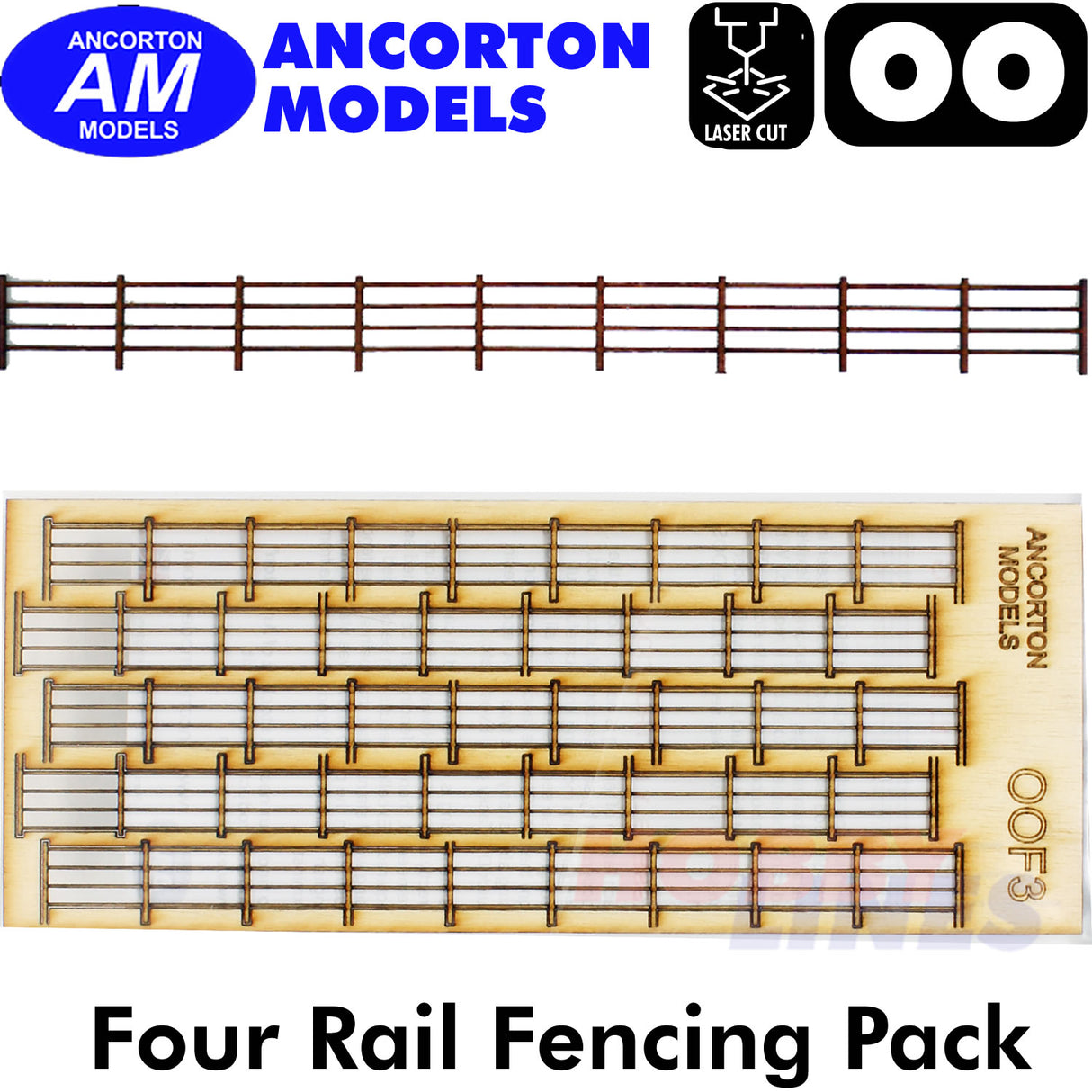 WOODEN FENCING Four Rail Flat Top kit OO gauge1:76 scale Ancorton Models OOF3