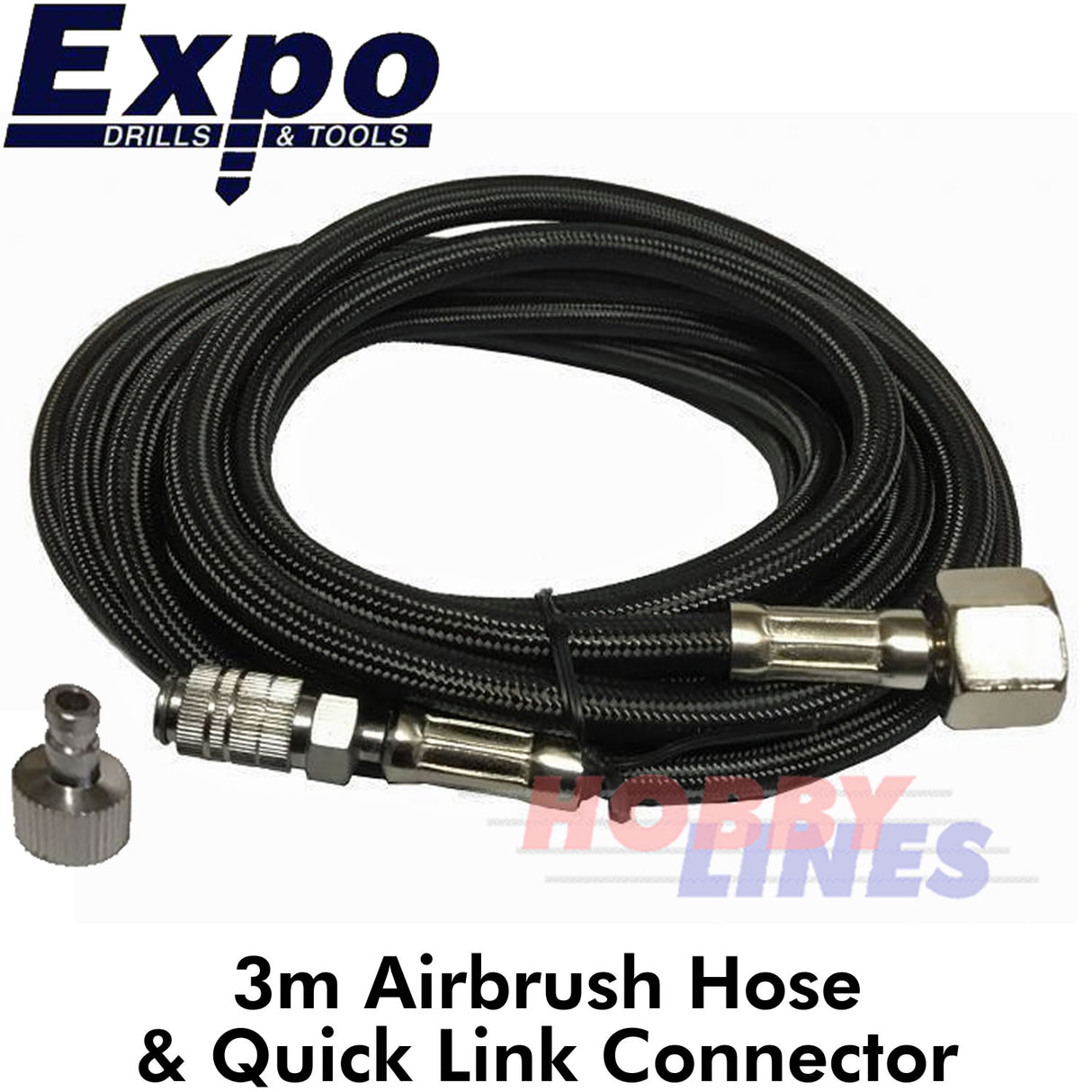 3m Braided Hose 1/4" BSP Quick Link Connector AB106 Airbrush EXPO TOOLS