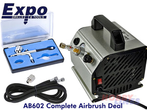 AIRBRUSH & COMPRESSOR Set - Dual Action Gravity Air brush & hose - EXPO AB602
